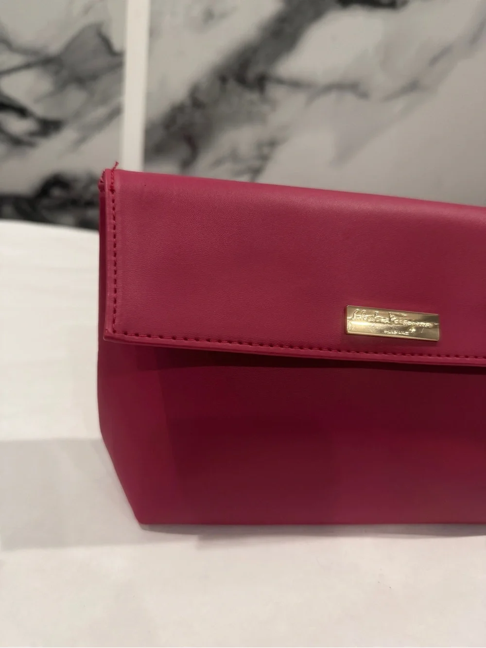 Salvatore Ferragamo Fuchsia. Faux Leather Cosmetic Case with Gold Plaque